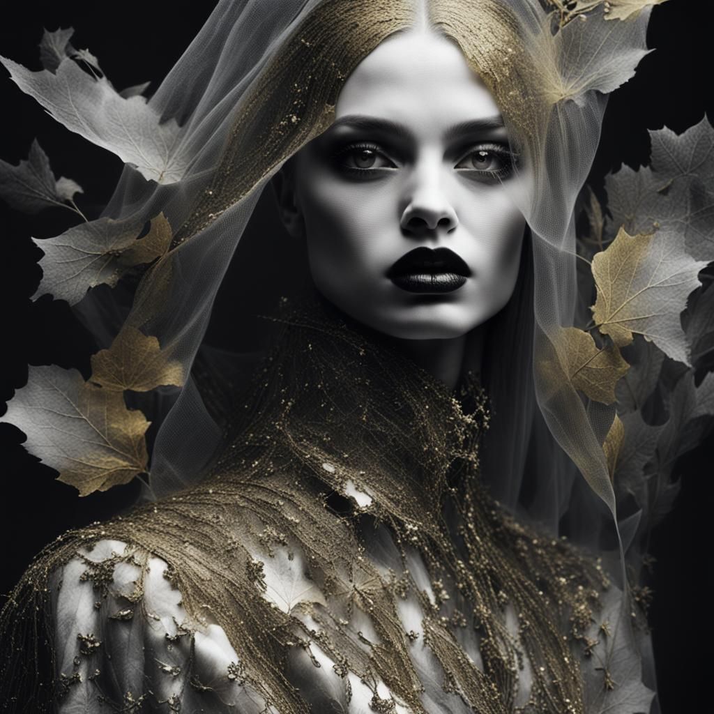 Vampire Woman with Moon in Gothic Haute Couture