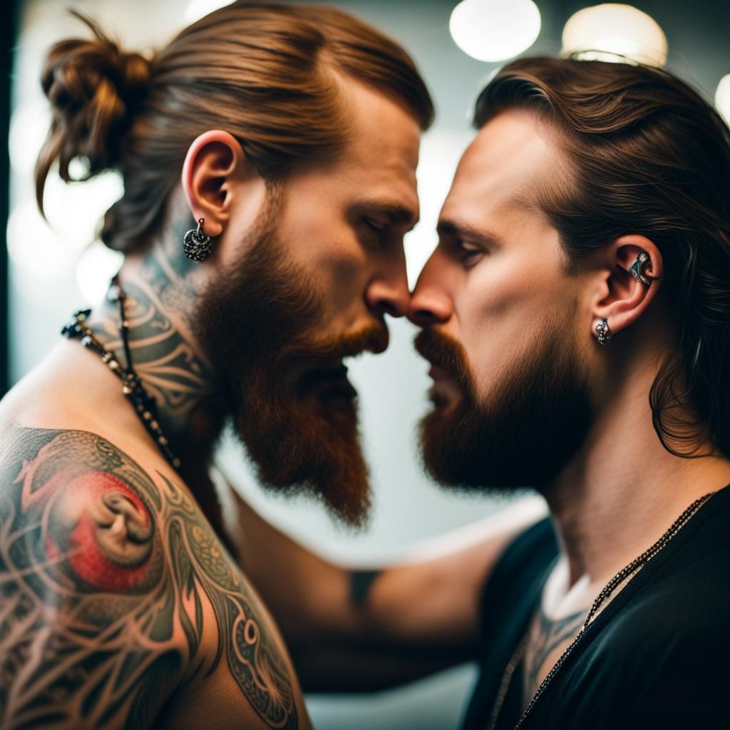 Tattoo Design: Two Bearded Men Kissing