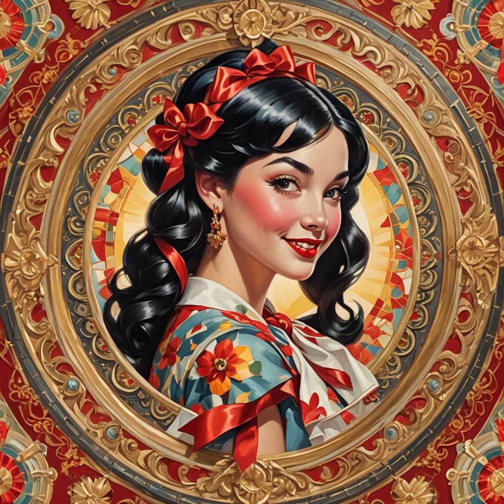 Smiling Girl Portrait in Elvgren Style with Ribbons