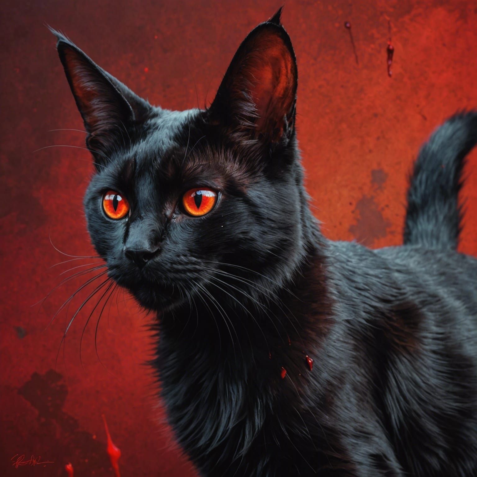 Hyperrealistic Cat with Rabbit Ears and Red Markings