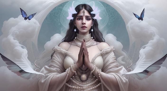 Ethereal Indian Goddess of Smoke in Vaporwave Style