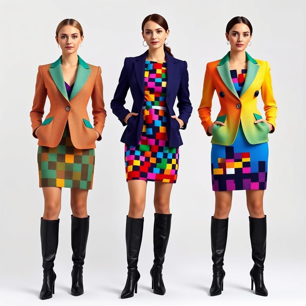 Businesswomen Embody Tetris-Inspired Fashion in Bold Blazers...