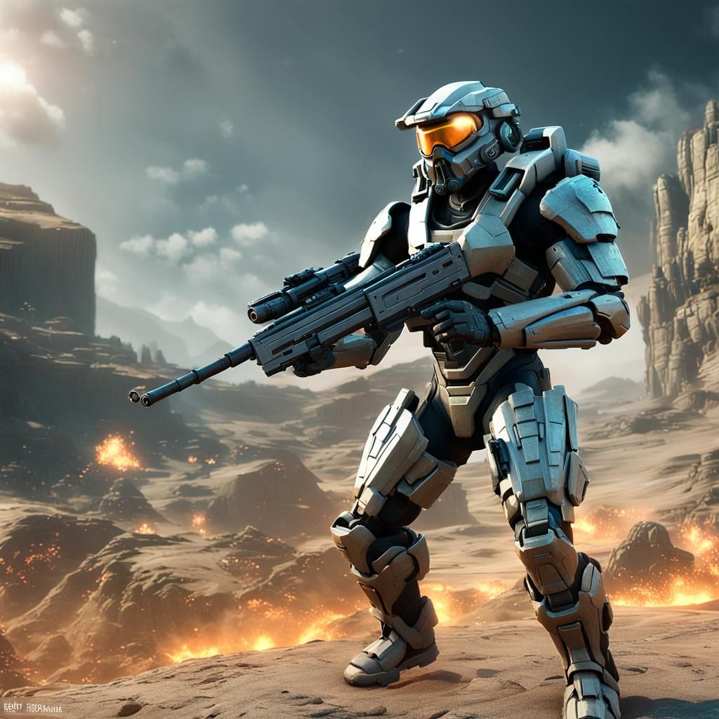 Promethean Spartan Armor in 3D Game Cinematic Style