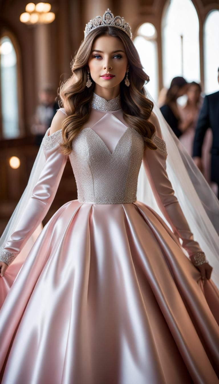 Princess in Shiny Satin Ball Gown Photography