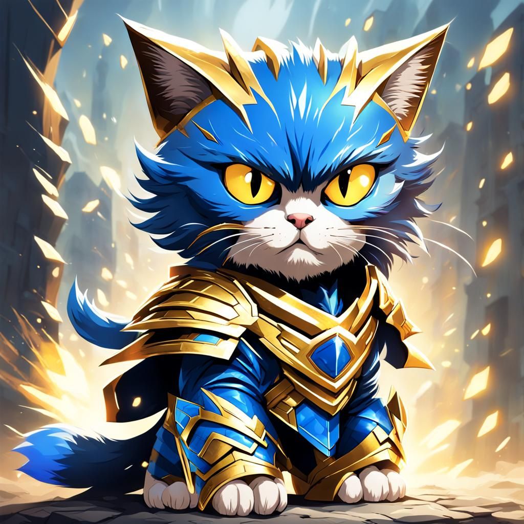 Armored Cat Warrior with Glowing Eyes, Fantasy Art