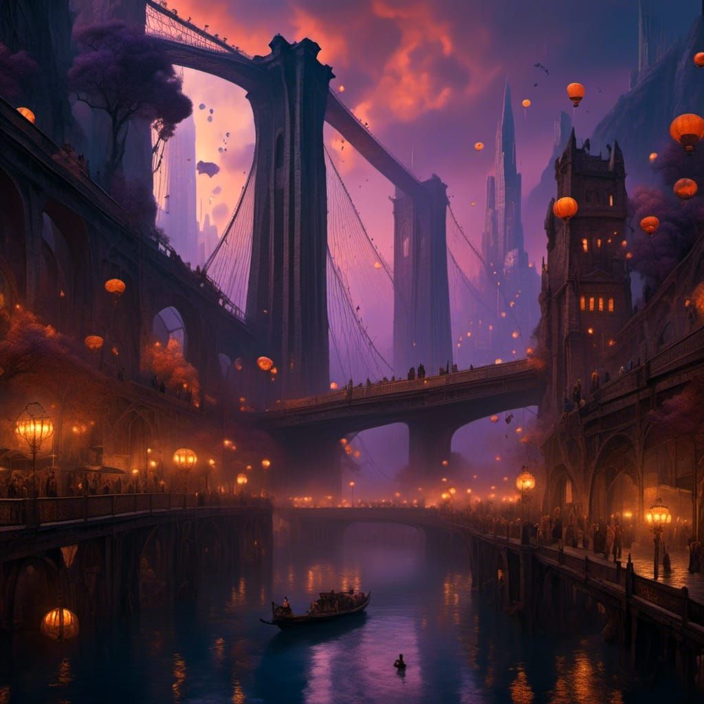 Brooklyn Bridge on Alien Worlds in Fantasy Style