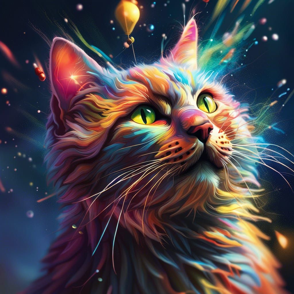 Magical Cat in Hyperrealistic Splash Art Style