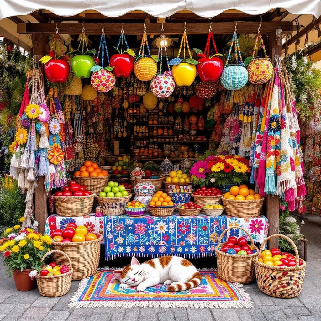 Cozy Beaded Street Market in Mixed Media Style