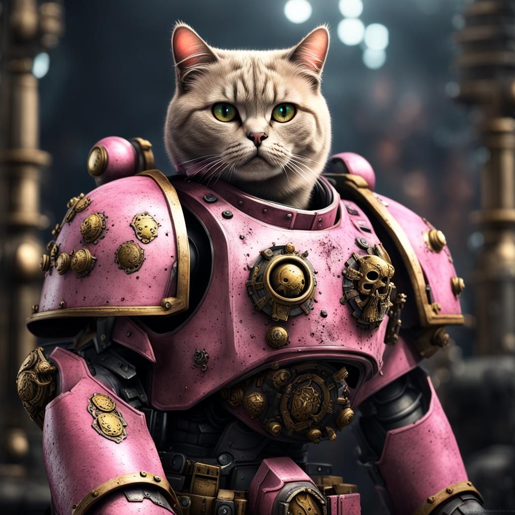 Cat in pink power armor