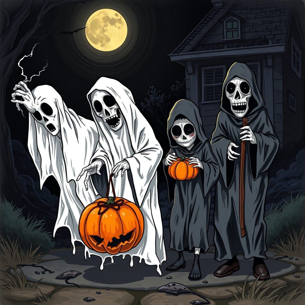 Scary Cartoonish Creatures Trick or Treating