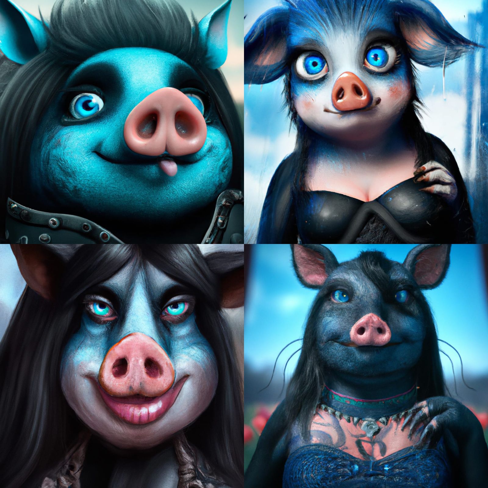 Gothic Anthropomorphic Pig Portrait in Digital Matte Paintin...