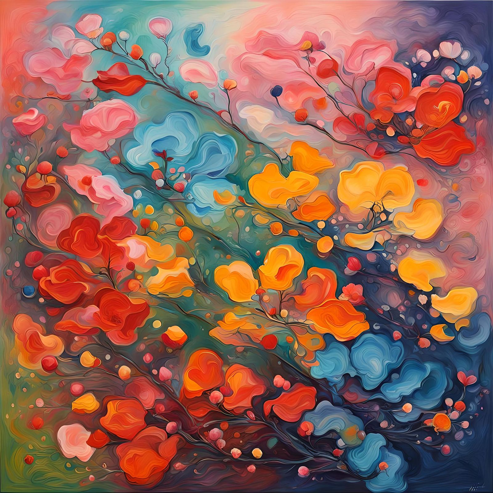 Colorful Blossoms Kissing: Organic Color Field Painting
