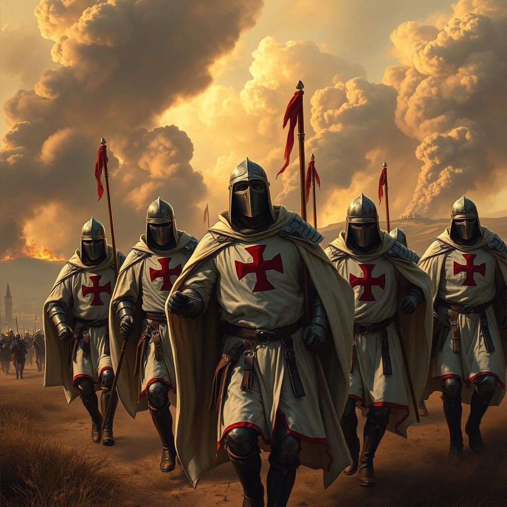 Armored Knights Templar Charge Towards Jerusalem