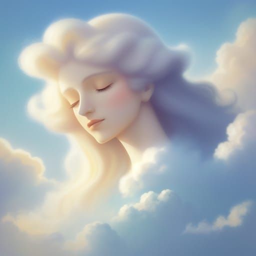 Ethereal Angel in Clouds: Surreal Close-Up