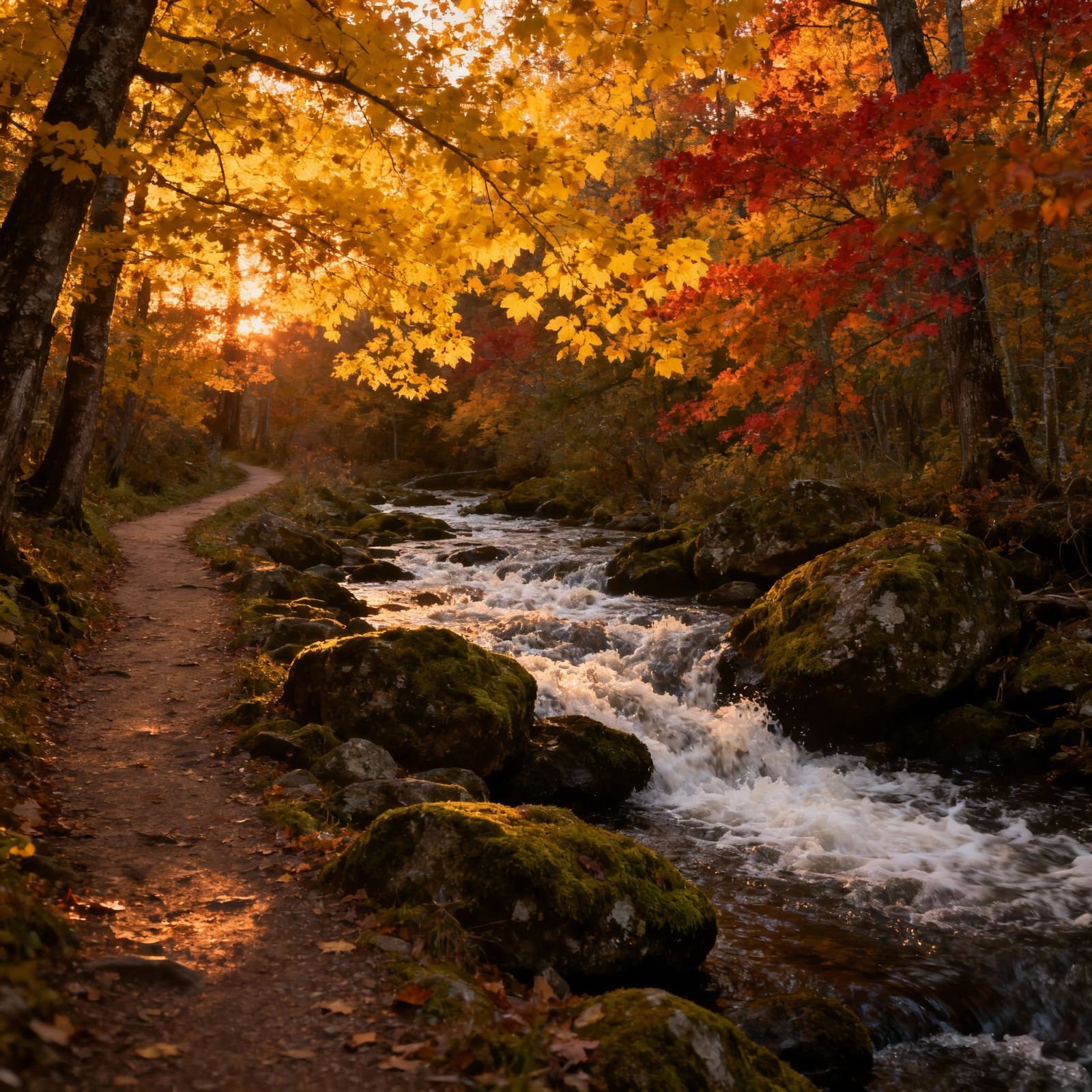 Autumn Woods Walking Trail with Frothy Creek