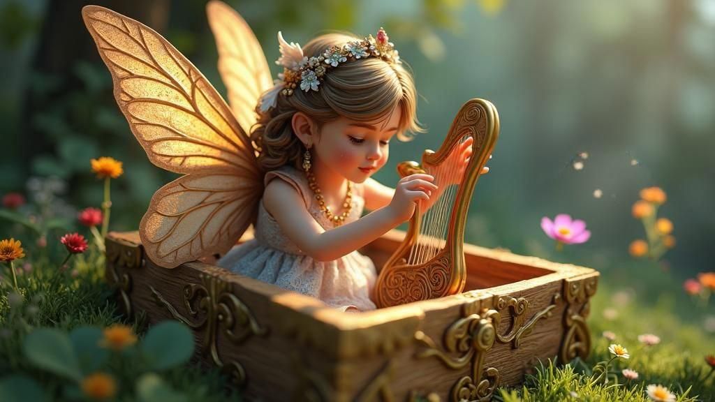 Magic Fairy in Wooden Box, Detailed Fantasy CGI