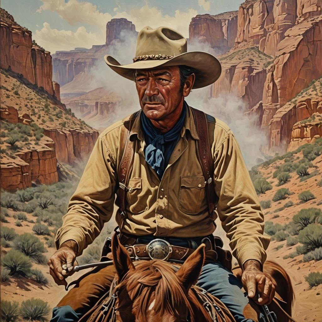 Cowboy on Horseback as Oil Painting