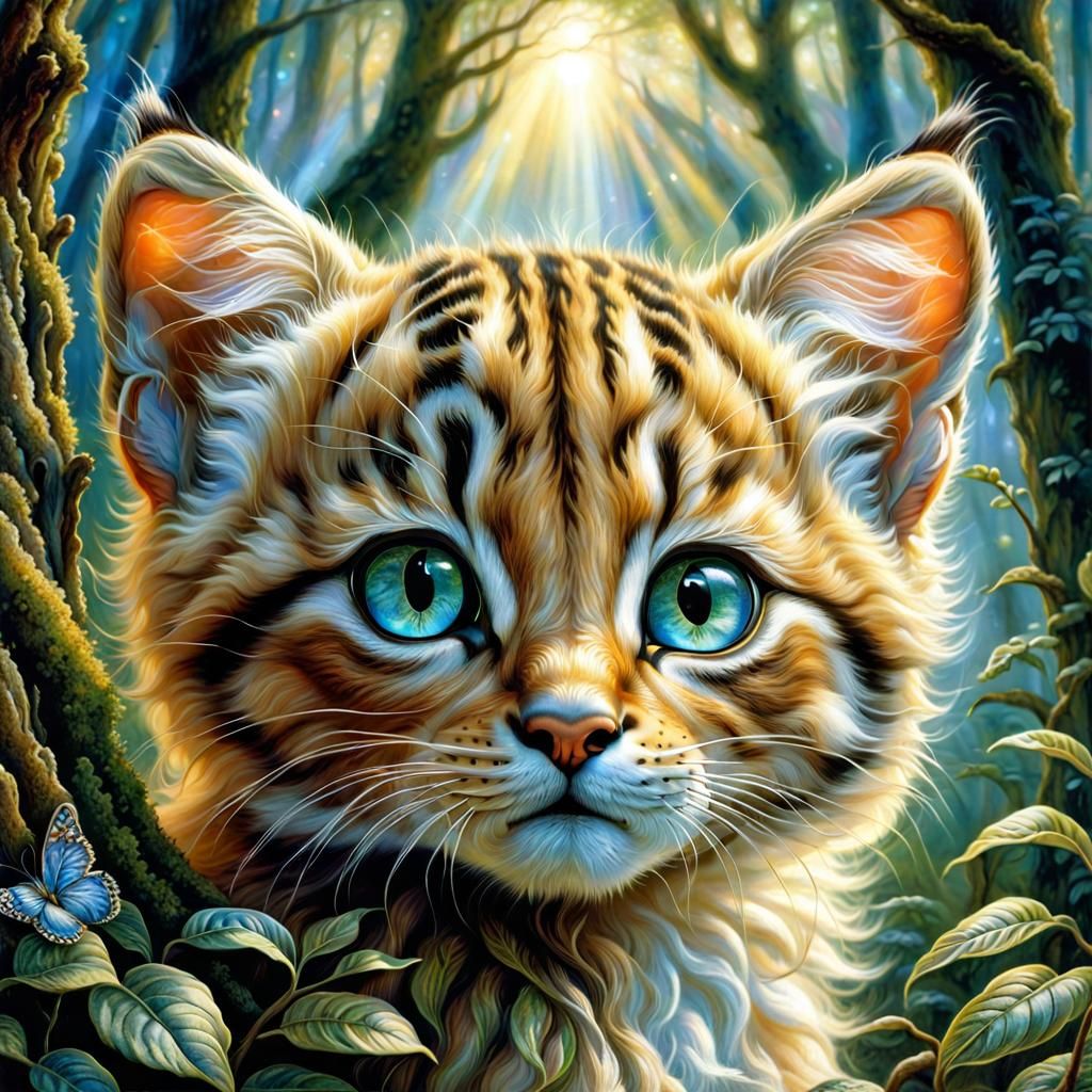 Chibi Wildcat in Forest: Fantasy Art Style