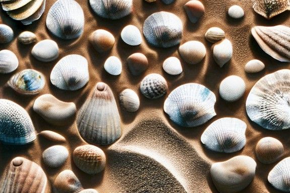 Seashells and Sand Dollars on Sandy Shore