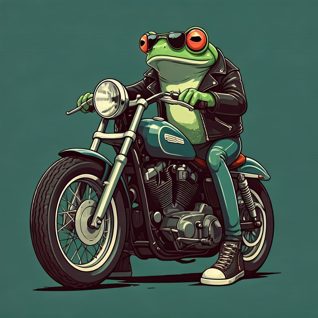 Tree Frog Rides Harley in Stylized Illustration