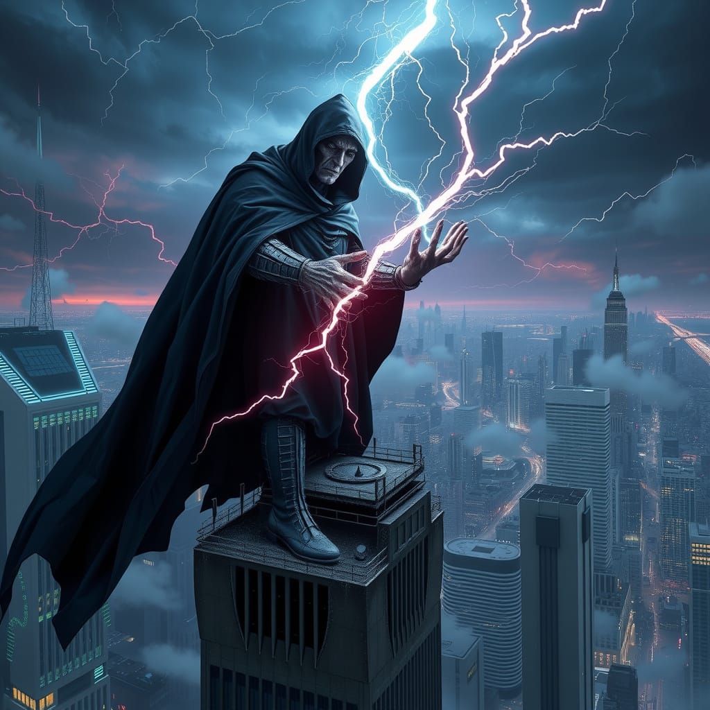 Ominous Figure Controls Weather Atop Skyscraper
