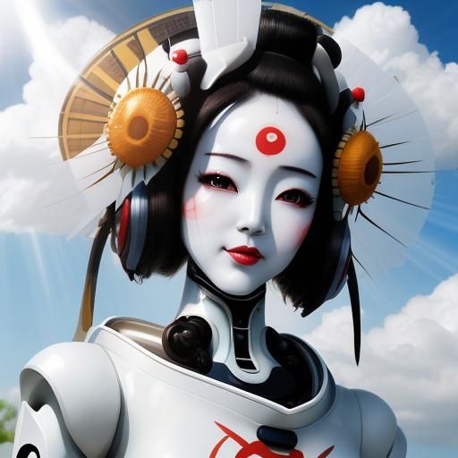 Robot Geisha Shouting in Divine Sunshine Beams