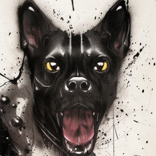 Sinister Ink Dog Portrait in Dripping Black Ink
