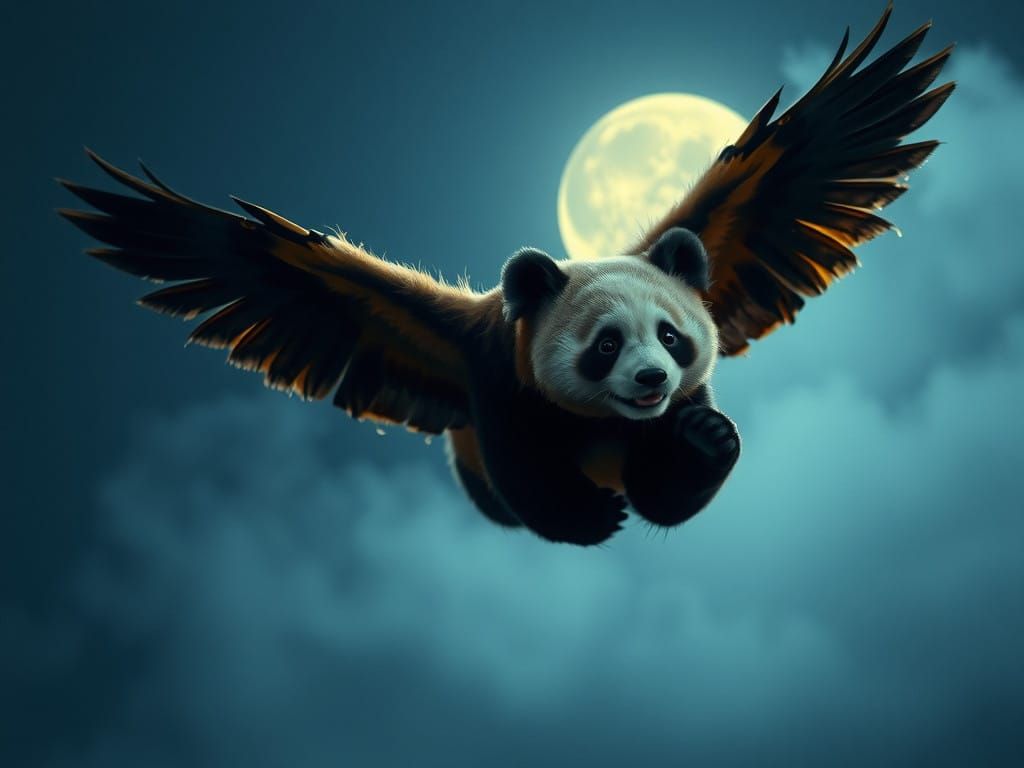 Golden Panda Soars Through Moonlit Skies in Epic Cinematic S...