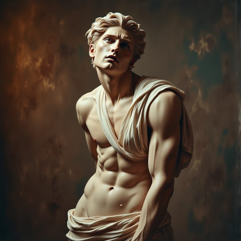 Veined Marble Sculpture of a Man in Pain