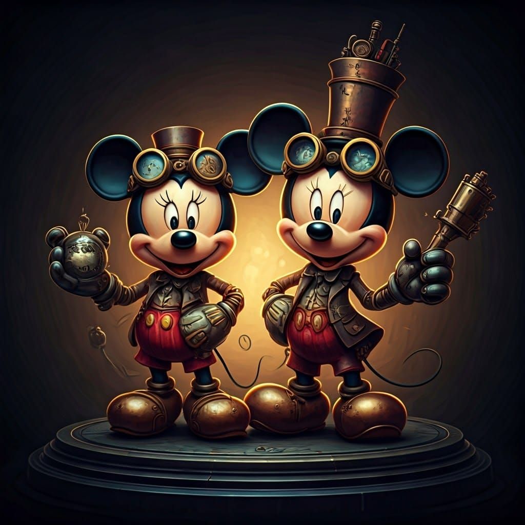 Steampunk Minnie and Mickey Mouse in Vivid Fantasy