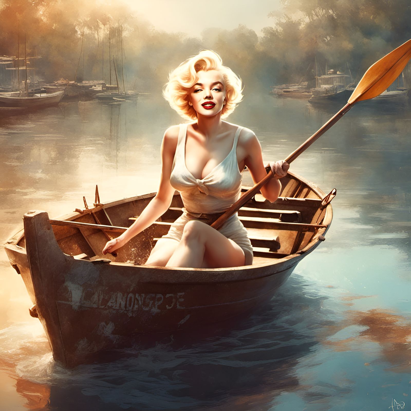 Marilyn Monroe Boating: Digital Illustration