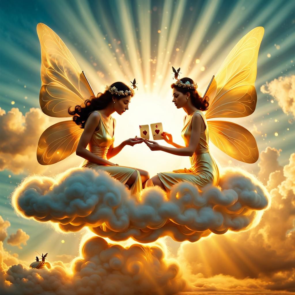 Fairies Playing Cards in Surreal Dreamscape