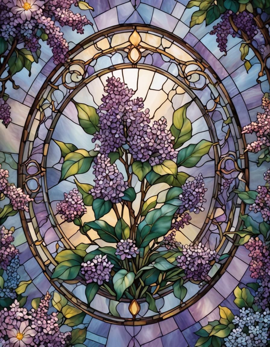 Ethereal Stained Glass: Purple Lilac Flower