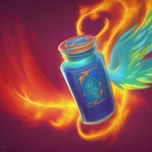 Hyperrealistic Phoenix in a Jar Splash Art