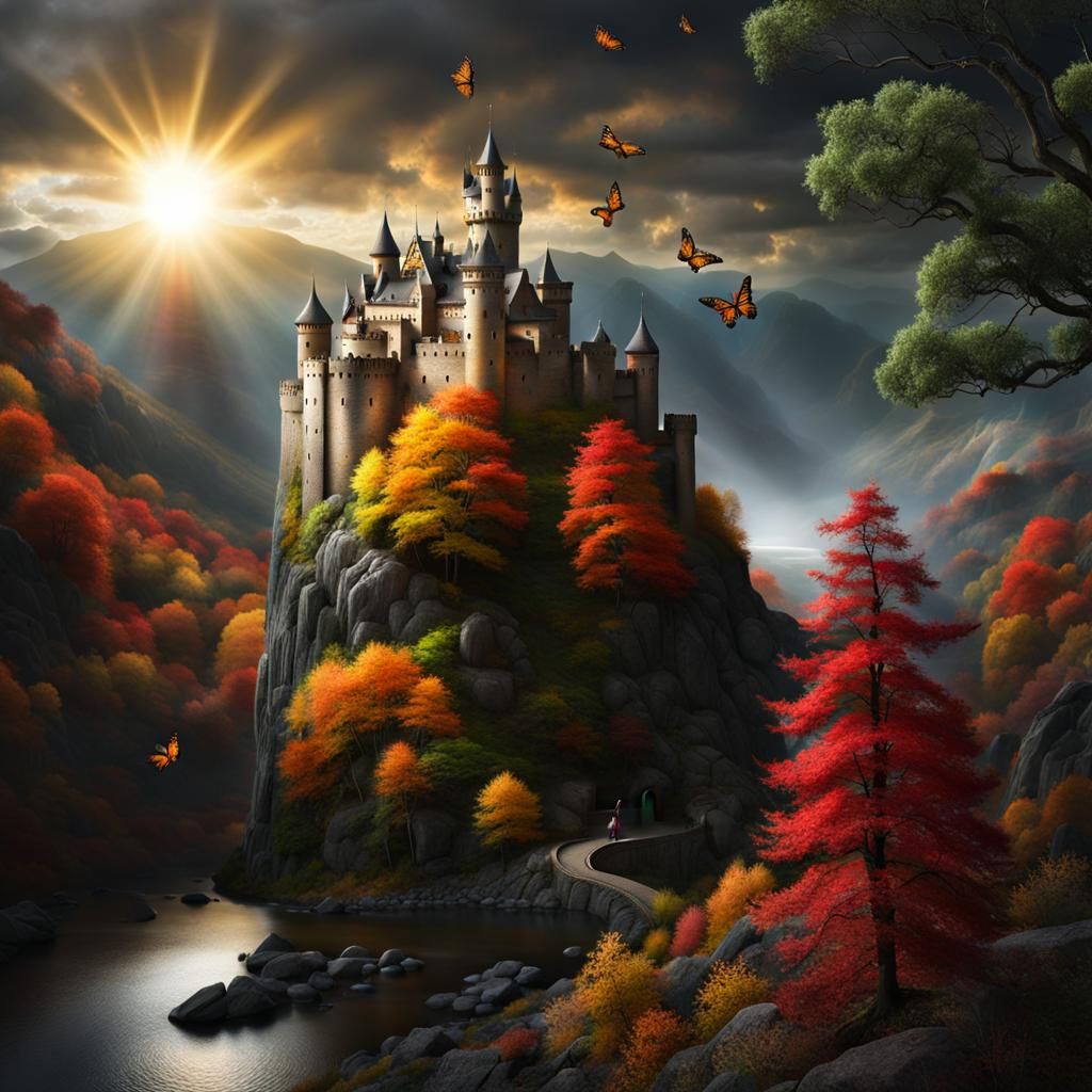 World Tree Castle in Eerie Autumn Landscape