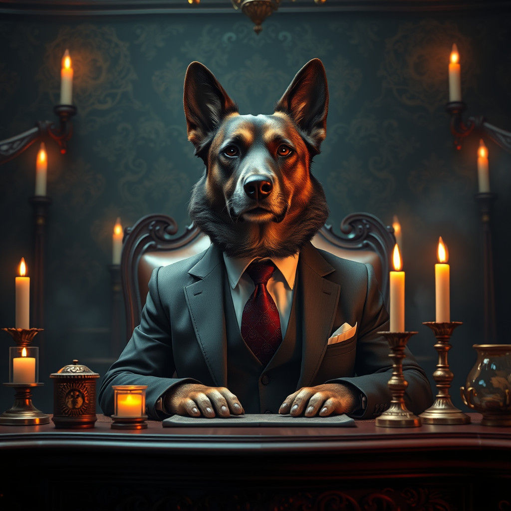 Dog CEO in Ornate Office, Digital Art