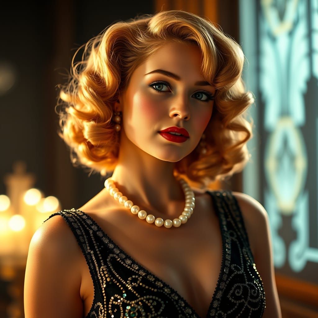 Glamorous Woman in 1930s Hollywood Portrait