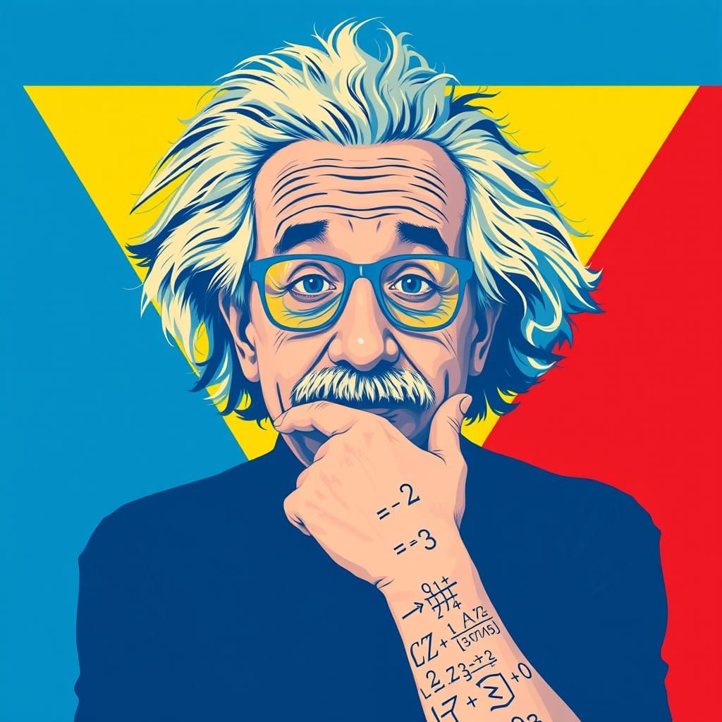 Emo Einstein in Triadic Colors, Bauhaus-Inspired Pop Art