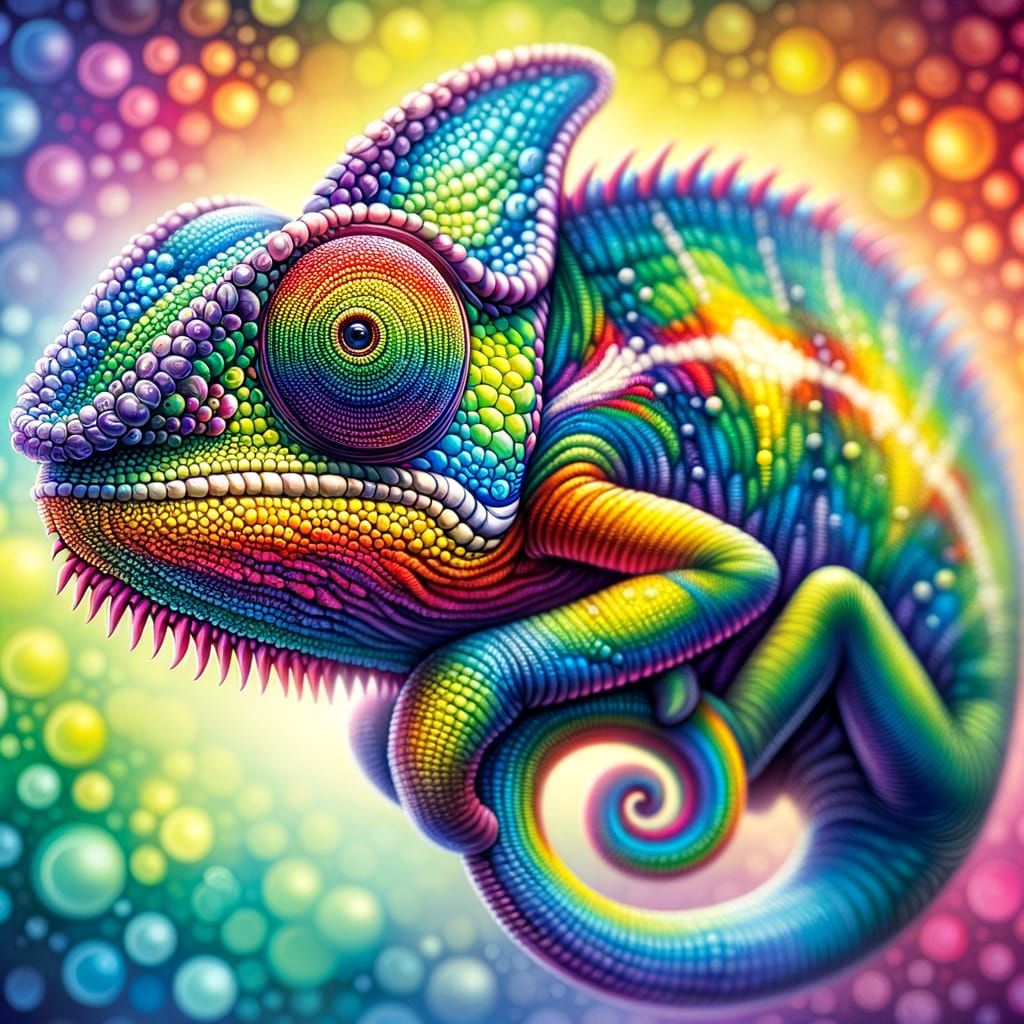 Vibrant Chameleon Masterpiece in Rainbow Hues