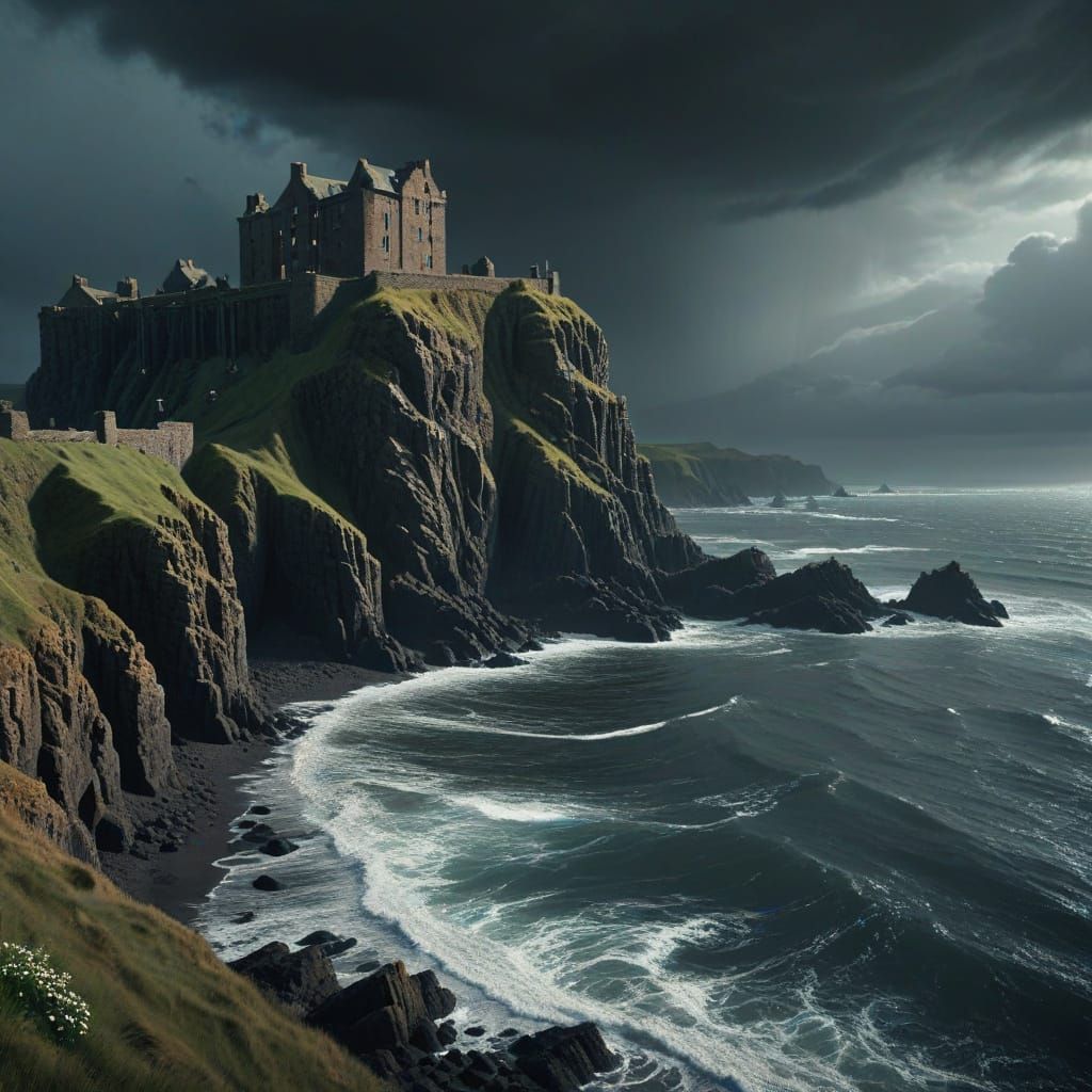 Dunnottar Castle Overlooking Stormy North Sea