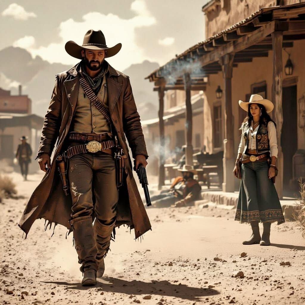 Cowboy Bounty Hunter in Old West Sepia Tone