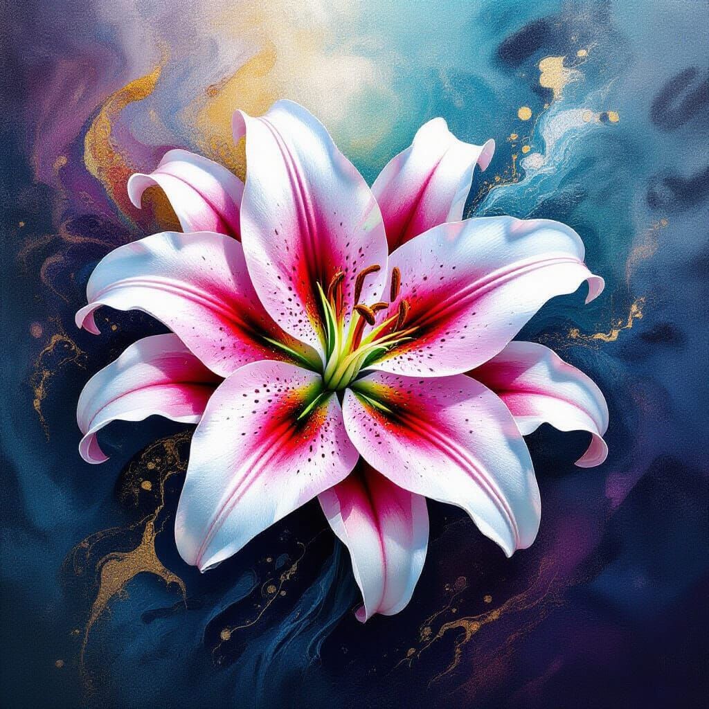 Abstract Lily Flower with Metallic Highlights