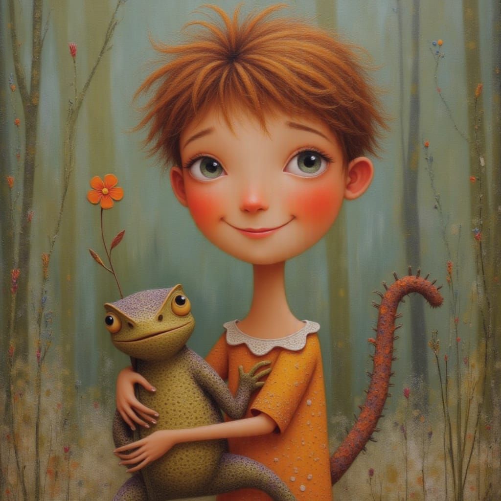 Australian Boy and Lizard: Earthy Simplicity
