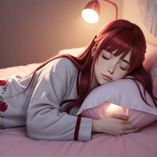 Anime Girl Sleeping with Night Lamp