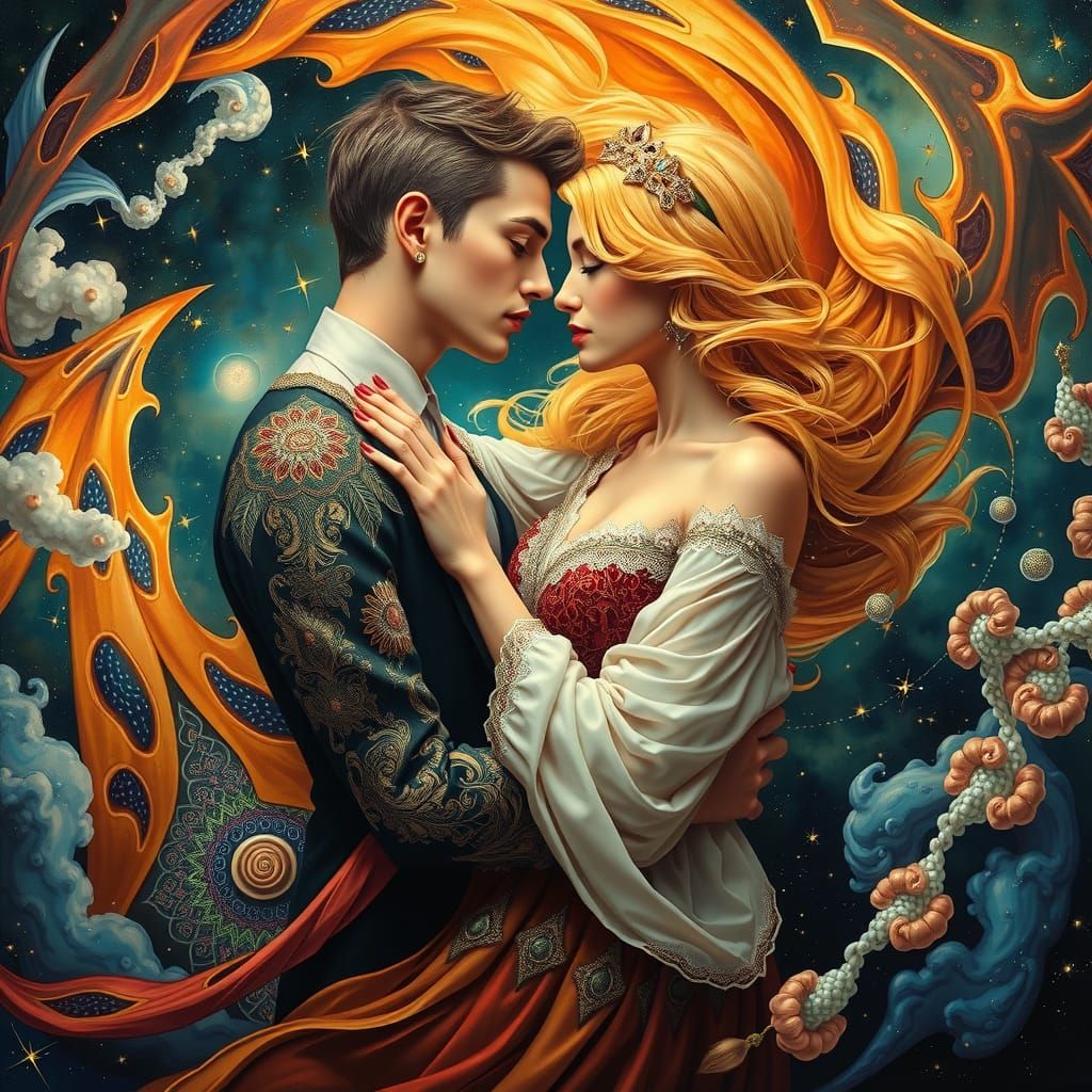 Lovers Embrace in Surreal Art Nouveau Style