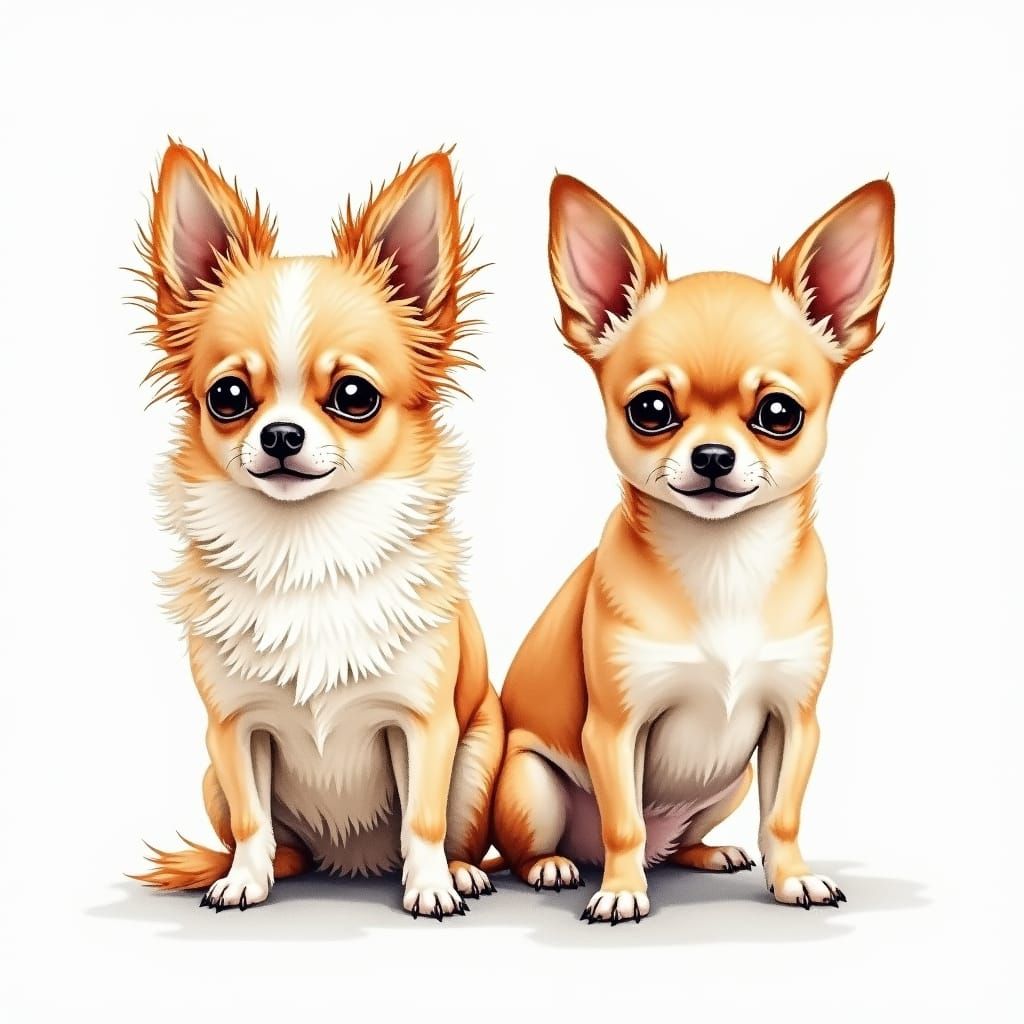 Chihuahuas in Watercolor with Pen Details