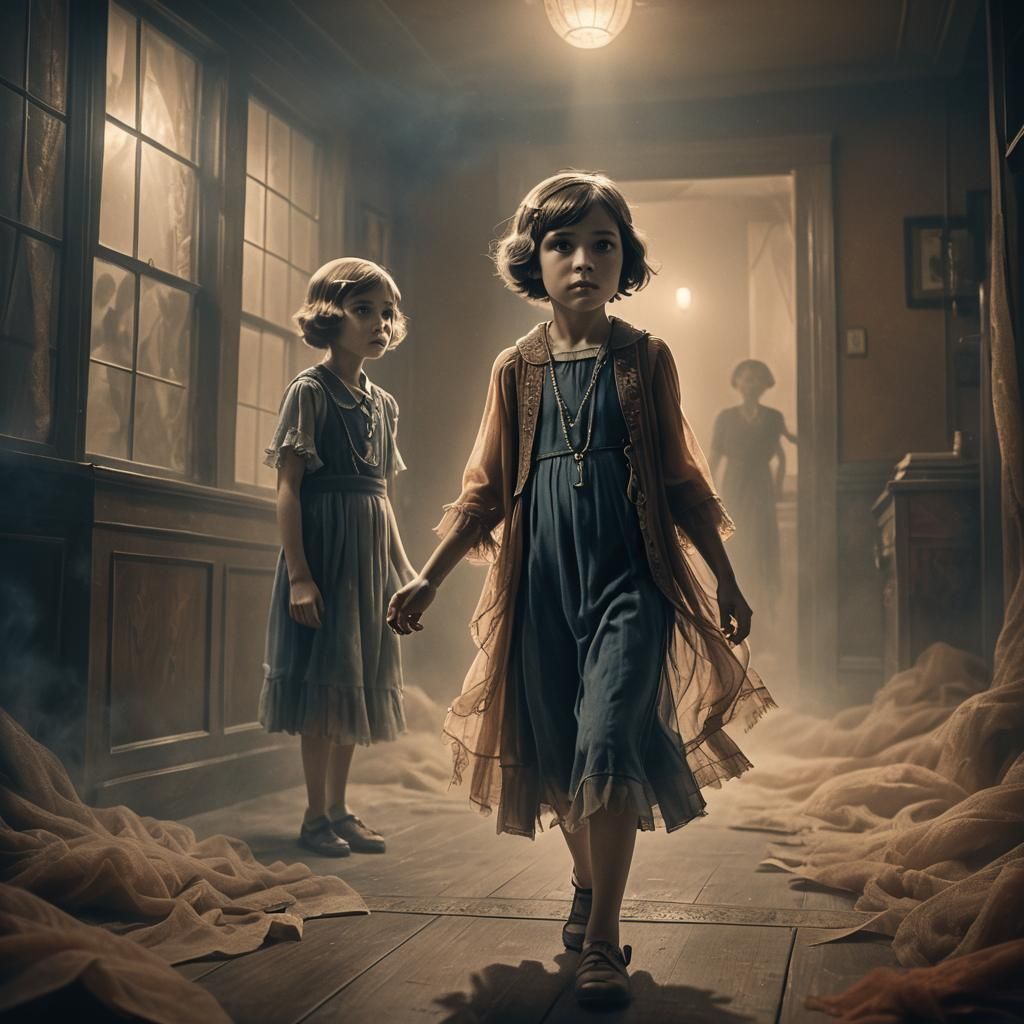 Child Protected by Ghostly Flapper: Art Deco Style