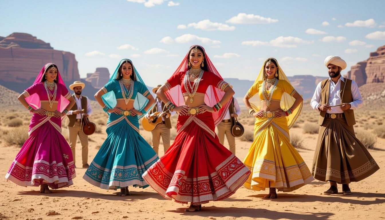 Hyperrealistic Rajasthani Folk Dance in the Desert