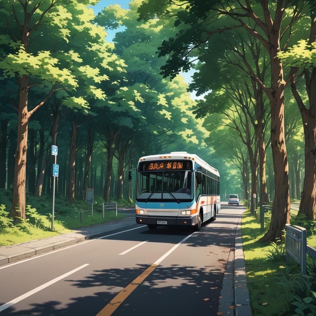 Anime Style Bus Stop in Forest