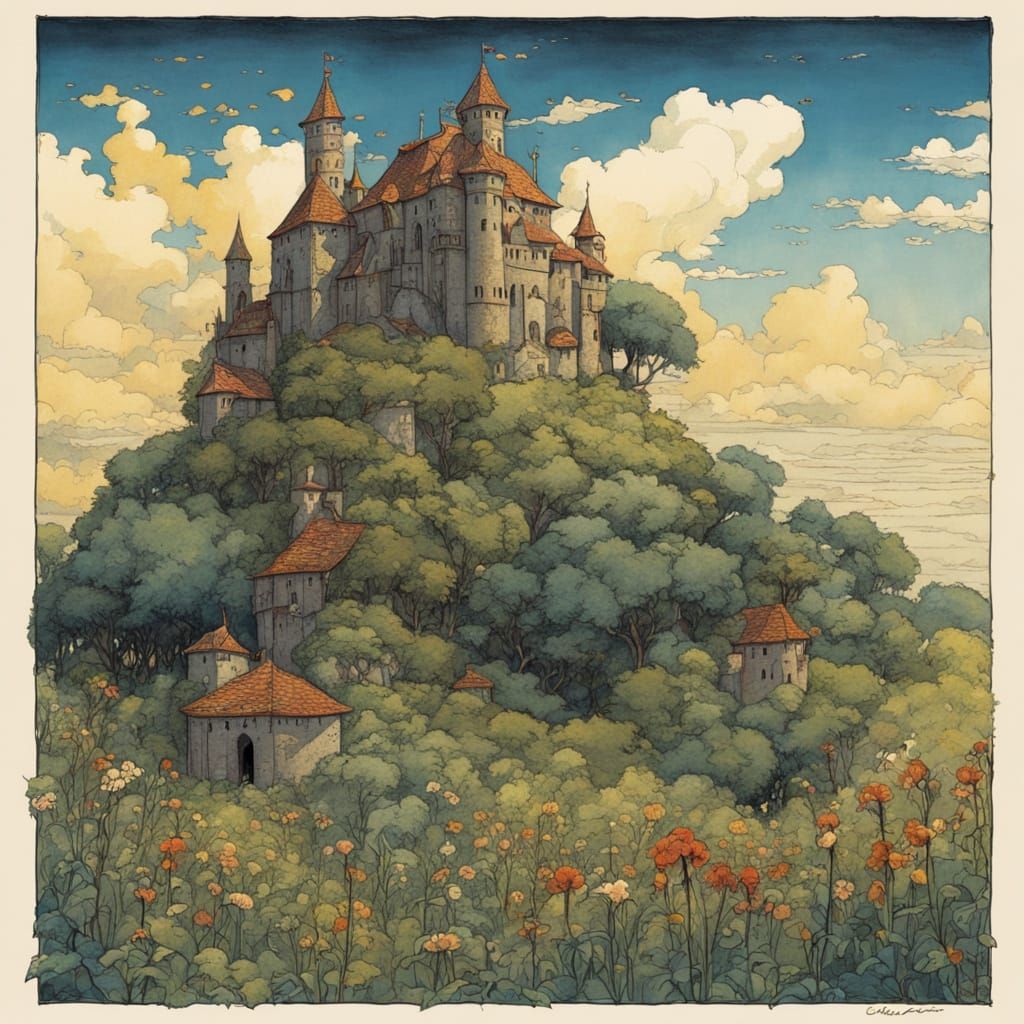 Fantasy Medieval Tower in Ghibli Style